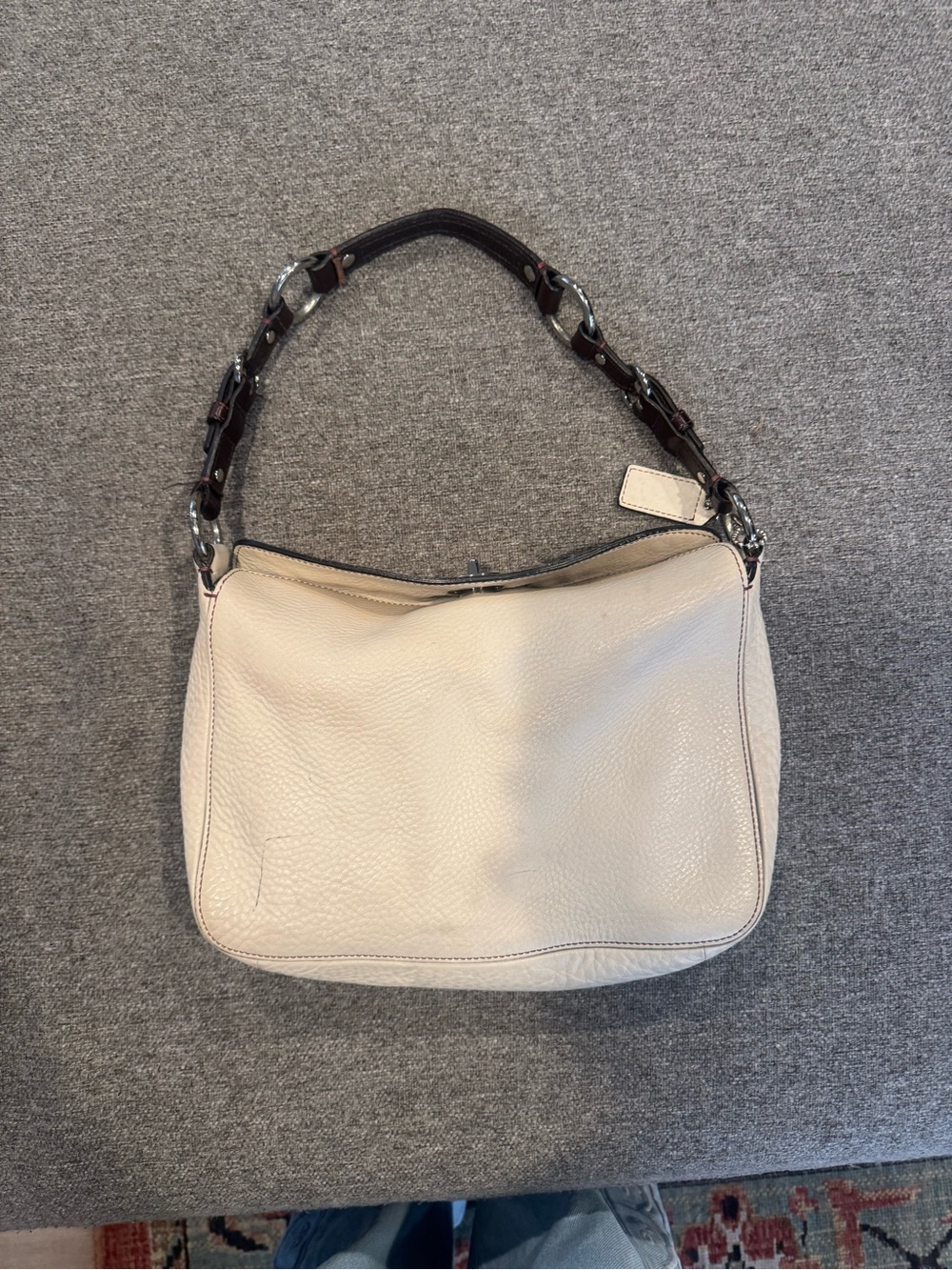 Coach Cream Leather Shoulder Bag with Dark Brown Chain-Style Strap